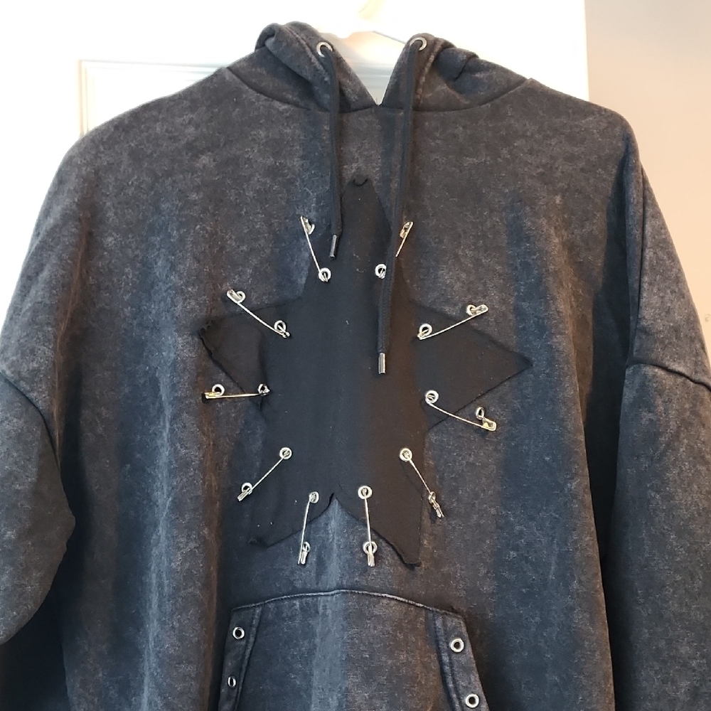 Women's Black Hoodie with Star Design